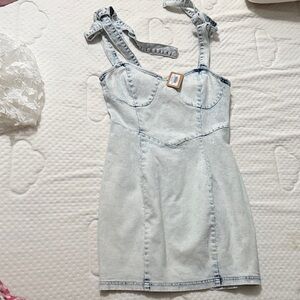 Light Blue Denim Dress with Bow Straps M